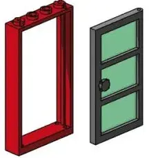 Lego 1X4x6 Red Door And Frames, Transparent Green Panes B003 Bulk Bricks 1