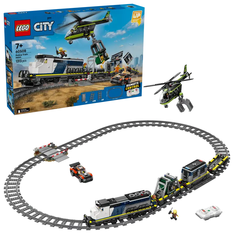 Lego City Overval Op Politietrein Speelgoed Voor Kinderen - Trein Bouwpakket Met Ovaal Spoor, Helikopter, Rallyauto En 6 Minifiguren - Verjaardagscadeau Voor Jongens Vanaf 7 Jaar - 60508 1