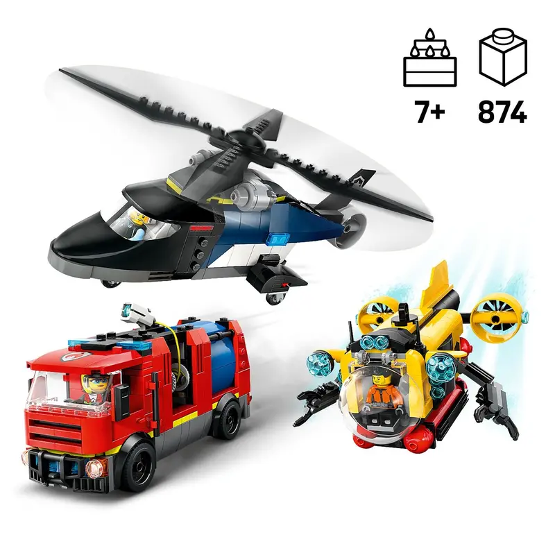 Lego Helicopter, Fire Truck And Submarine 60462 City 2