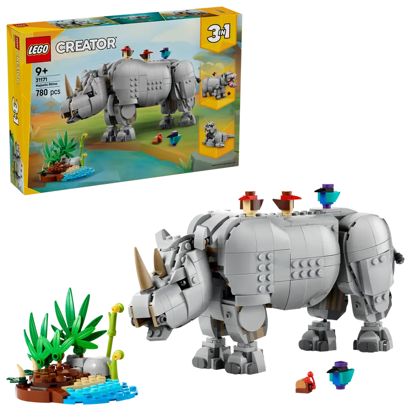 Lego Wilde Dieren: Machtige Neushoorn Met Vogels 31171 Creator 1
