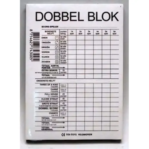 Scoreblok Yahtzee Dobbelblok 1