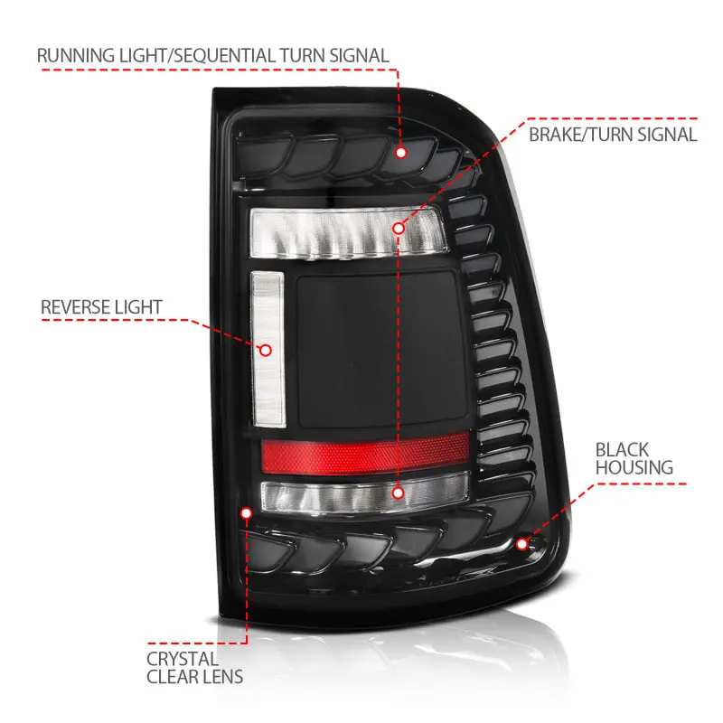 Anzo Full Led Sequential Tail Lights For 2019–2024 Ram 1500 (Factory Led-Compatible Only) – Black Pair 1