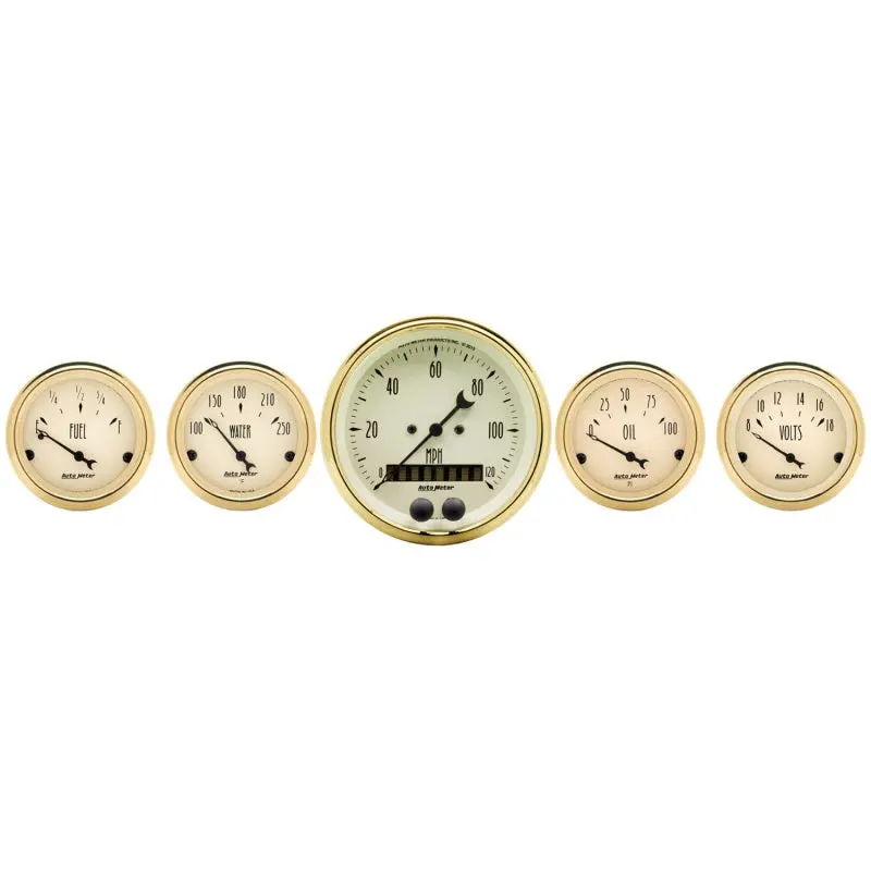 Autometer Golden Oldies 5-Piece Gauge Kit – Includes 3-3/8" & 2-1/16" Gps Speedometer And Matching Gauges 1
