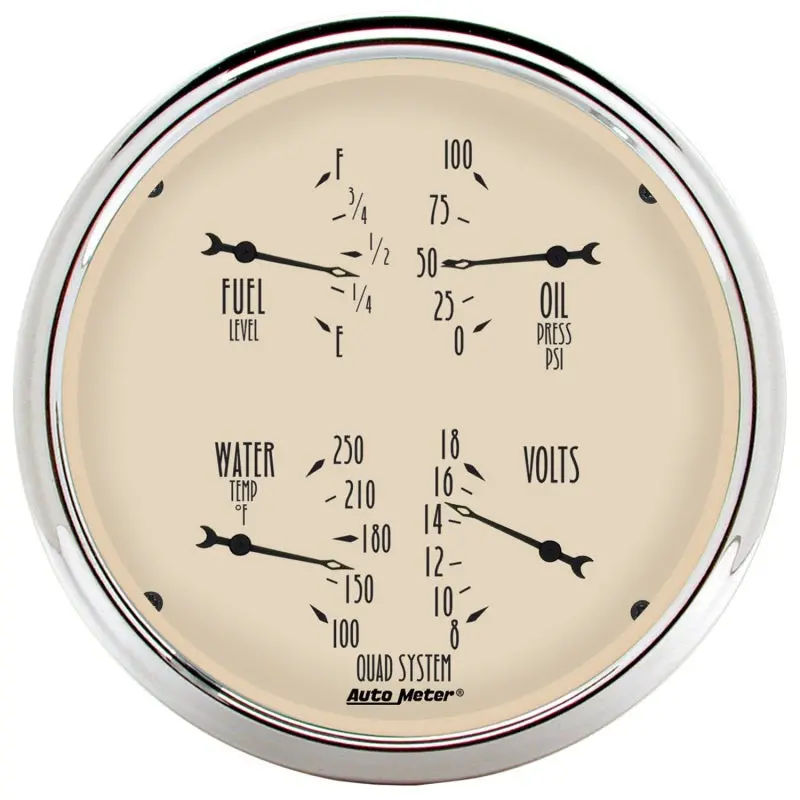 Autometer Quad-Mount 5-Inch Electric Gauge Set – 240 To 33 Ohm Range, Antique Beige Face 1