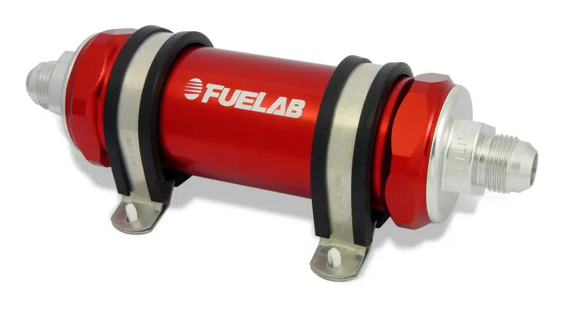 Fuelab Long-Body Inline Fuel Filter – 8An Fittings, 100-Micron Stainless Steel (Red) 1