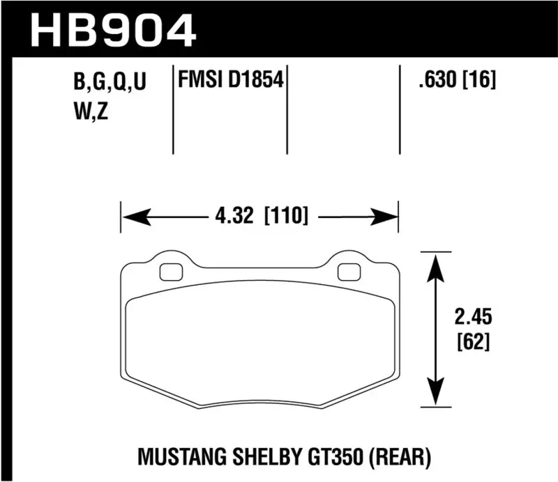 Hawk 16-18 Ford Mustang Shelby Gt350/Gt350R Performance Ceramic Rear Brake Pads 1