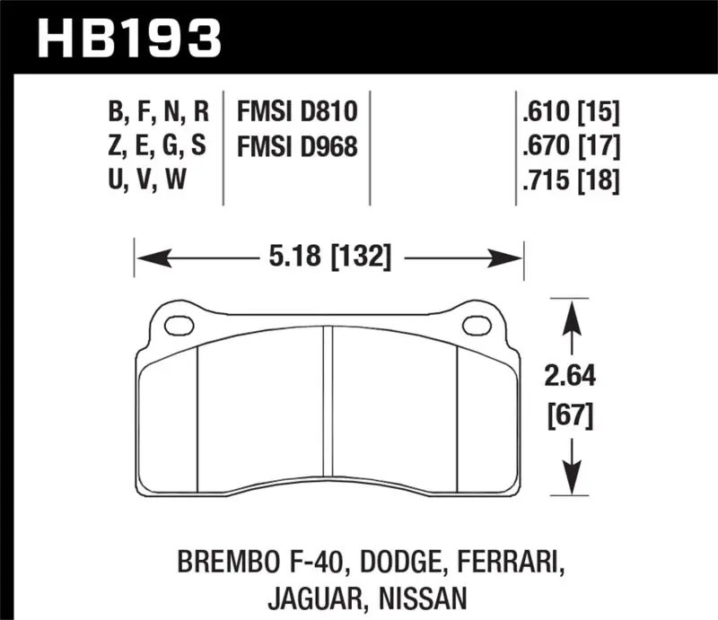 Hawk Dodge / Ferrari Front & Rear / Ferrari / Jaguar / Nissan Front Dtc-70 Race Brake Pads 1