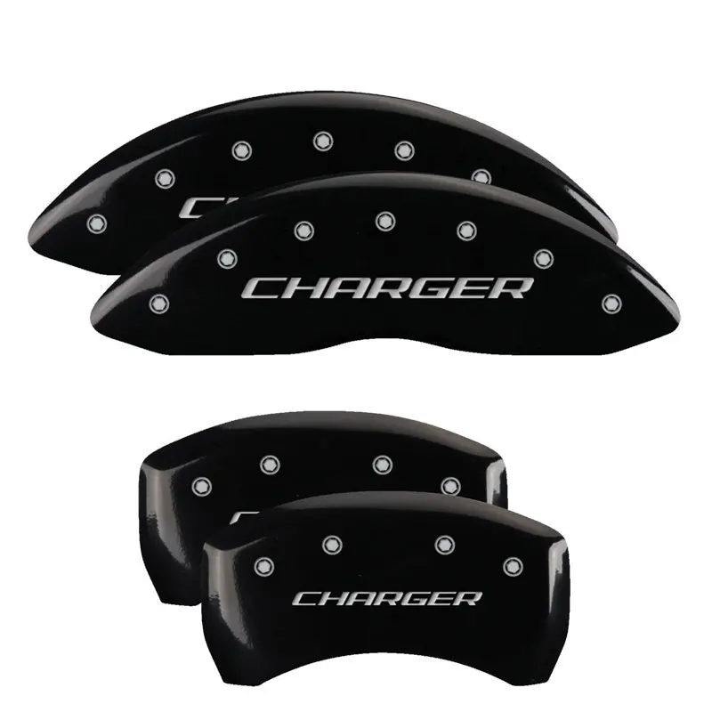 Mgp Engraved 4-Piston Caliper Covers – Front & Rear, Cursive/Challenger Design In Yellow-On-Black Finish 1