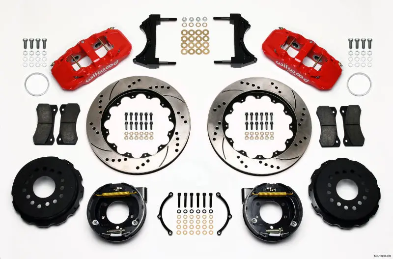 Wilwood Aero4 Rear Parking Brake Kit – 14" Drilled Red Rotors, Fits 2005–2014 Ford Mustang 1