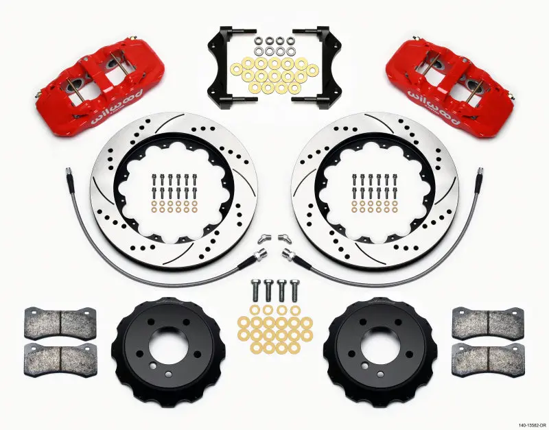 Wilwood Aero6 Front Brake Hat Kit With Drilled Rotors – 14" Red, Fits 2007–2011 Bmw E90 1